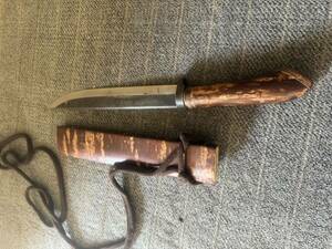 伝統工芸士 佐治武士 作 両刃 狩猟刀 和式ナイフ 櫻木皮　長期保管して、サビ有り、