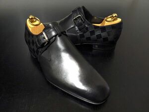 美品 ヴィトン 6.5 LOUIS VUITTON ♯ST1111 カウンターダミエデザインシングルモンクドレスシューズ 8866