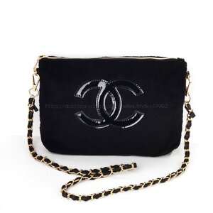 シャネル CHANEL ノベルティ VIPギフト もこもこ ポーチ ショルダーバッグ 2WAY ロゴステッチ 肩掛け レディース ブランド 黒 非売品