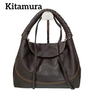 384 綺麗 kitamura キタムラ レディース ハンドバッグ 2way 革レザー 茶系ブラウン