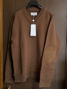 XXL新品52%of メゾンマルジェラ エルボーパッチ ニット セーター キャメル Vネック デストロイ 長袖 23AW XXL Maison Margiela 4 14 メンズ