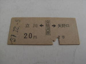 南武線　立川←分倍河原→矢野口　20円2等　昭和37年12月5日　分倍河原駅発行　国鉄