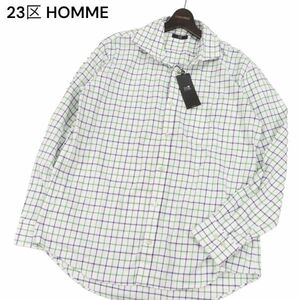 未使用★ 23区 HOMME オム 通年 長袖 コットン チェック シャツ Sz.50　メンズ　I4T00387_2#C