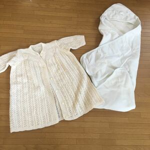 新生児　お包み　お宮参りセット　退院の時に赤ちゃんをくるみます　手編みガーデン　服　数回使用のみ美品