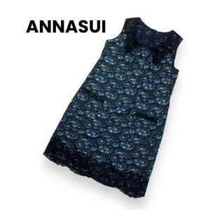 ANNASUI アナスイ　ワンピース　ノースリーブ　花柄　ブルー　ひざ丈　4