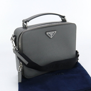 中古良品プラダPRADA ブリック バッグ サフィアーノ ブランド ハンドバッグ 2VH069 9Z2 F0K44 グレー ランク：A us-2