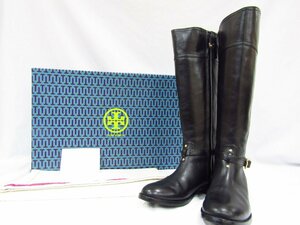 TORY BURCH トリーバーチ ロングブーツ レザー ロゴ レディース JP24.5cm 箱 保存袋 付き 中古品 ◆8002