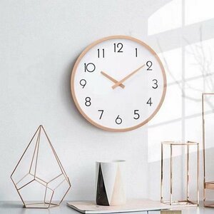 壁掛け時計　掛時計　静音　北欧風　シンプル 木彫目　インテリア　アナログ かけ時計 寝室 自宅 部屋30cm