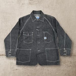 【初期】 90s POST OVERALLS ポストオーバーオーズ USA製 デニムカバーオール ブラックデニム カバーオール エンジニアジャケット Sサイズ