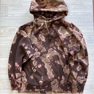 ★ 新作 未使用 ★ XXL 肉厚 スウェット パーカ DARK BROWN 裏起毛 HOODIE ブリーチ マーブル タイダイ オリジナル 加工 one wash ★