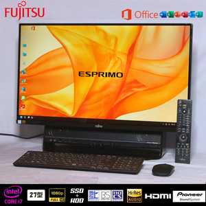 富士通プレミアムPC ESPRIMO FH90B2/大画面27型/i7/16GB/SSD+HDD/ハイレゾ/テレビ/Office