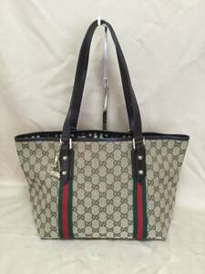 【極美品】グッチ◆ GUCCI GGキャンバス シェリーライン トートバッグ チャーム付◆ ハンドバッグ レザー