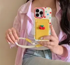 【IPhone 14】スマホケース　可愛い　ストラップ　携帯カバー　チェリー