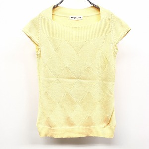 KUMIKYOKU SiS 組曲スィス ニット セーター 半袖 キャップスリーブ ダイヤチェック 綿×アクリル 2(B81-85/T158-164) 黄色 レディース
