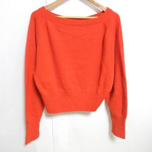 美品 FOXEY フォクシー Sweater Dragee ドラジェ カシミヤ100％ ボートネック クロップドニット セーター 37775 40 オレンジ ◆