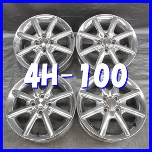 □送料無料 A2■ 日産 キューブ AUTECH 純正 ■ 15×5.5J+50 ■ 4H PCD100 ■ φ60 ◇ 中古 アルミホイール ４本 ◇ ENKEI製 ポリッシュ系