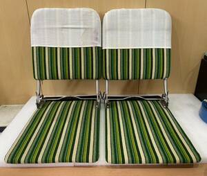 RM8018 昭和レトロ 座椅子 折りたたみ式 ストライプ 緑 光座椅子 現状品 0603
