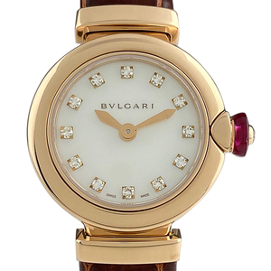 ブルガリ BVLGARI ルチュア シェル LUP23G 腕時計 PG レザー ダイヤモンド クォーツ ホワイト レディース 【中古】