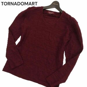 TORNADOMART トルネードマート デザイン ボーダー★ Vネック 長袖 ストレッチ カットソー ロンTシャツ Sz.M　メンズ 日本製　C4T02827_3#F