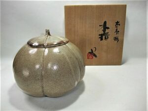 【睦】南瓜(かぼちゃ)型 水指「番浦史郎」茶道具 逸品 共箱■