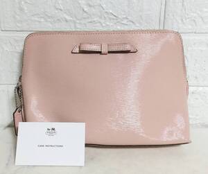 no29972 COACH コーチ エナメル レザー クラッチバッグ ポーチ 化粧ポーチ メイクバッグ