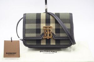 ☆安心の３大保証☆ ABランク ≪BURBERRY バーバリー/ショルダーバッグ≫ 80418441 TBロゴ スモール チェックキャンバス＆レザー グリーン