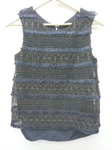 ◇ ⊂ LOUNGEDRESS ラウンジドレス レース　フリンジ ノースリーブ カットソー　ブラウス サイズF ブラック レディース P