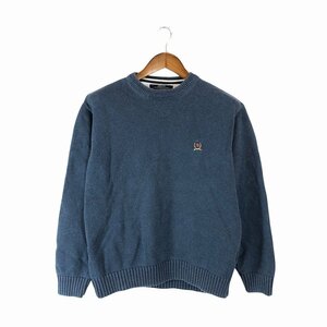 TOMMY HILFIGER トミーヒルフィガー コットン ニット クルーネック セーター カジュアル ネイビー (メンズ L) P1738