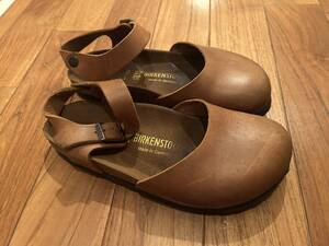 ビルケン BIRKENSTOCK ビルケンシュトック 37 24.0cm レディース ヌメ革 ブラウン 茶 ストラップ ソール減少ない 廃盤 生産中止 入手困難