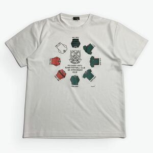 武蔵大学 ☆ ラグビー フットボール クラブ 60周年 プリント メッシュ Tシャツ 半袖 ホワイト L スポーツ トレーニング 春夏 練習■SAP313