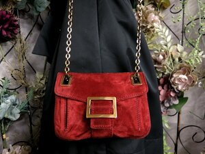 ●超美品●Roger Vivier ロジェヴィヴィエ●スエード レザー 本革●チェーン ショルダー バッグ●ボルドー●ゴールド金具●かばん●Js53457