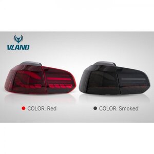 【在庫セール！】VLAND ゴルフ6 流れるウインカー LED テールランプ フォルクスワーゲン GTI TSI オープニングモーション付(スモーク )