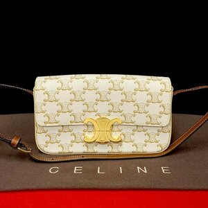 未使用保管品 CELINE セリーヌ マカダム ブラゾン 柄 トリオンフ 金具 レザー ミニ セミ ワン ショルダーバッグ ブラウン アイボリー 91210