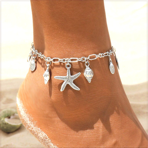 [ANKLET] Starfish Shell スターフィッシュ シェル ヒトデ 貝殻 メタル チャーム チェーン アンクレット 【送料無料】