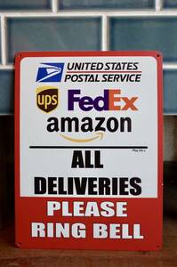 新品　デリバリーサイン　UPS　FedEx USPS　メタルサイン　看板　インテリア　カリフォルニア 世田谷ベース　玄関　宅配