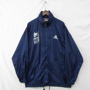 90s Old adidas サイズ US M ナイロン パッカブル ジャケット ブルゾン フード収納式 紺 アディダス 古着 ビンテージ 2O2607