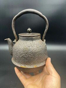 Y｜ 金壽堂 鉄瓶 小振 身横銘 銅製蓋 古作鉄器 湯沸 茶器 煎茶道具 鉄壷 時代物 古美術 茶道具