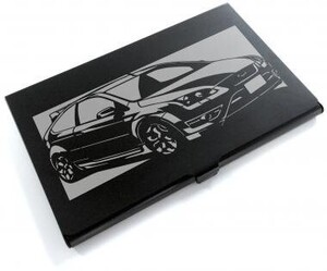 ブラックアルマイト「フォード(Ford) フォーカス(focus) ST」切り絵デザインのカードケース[CC-092]