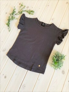 未使用タグ付き☆petit main【オーガビッツ】袖タックTシャツ☆サイズ110☆チャコールグレー☆プティマイン