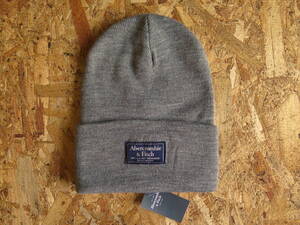 新品☆本物 Abercrombie&Fitch LOGO BEANIE GRAY アバクロ ニット キャップ ビーニー グレー USA購入 帽子 CAP ロゴ ニットキャップ