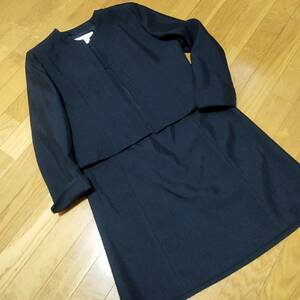 超美品 15AR 大きいサイズ 礼服 式服 卒業式 入学式 2XL 結婚式 ネイビーノーカラージャケット スカートセットアップ セレモニースーツ