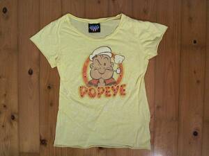 ☆☆USA製★ジャンクフード【JUNKFOOD】ユーズド風プリントTシャツ POPEYE☆ポパイ　コットンＴシャツ L 黄　イエロ 斑