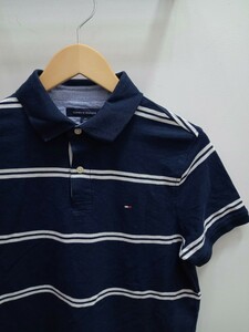 D063 TOMMY HILFIGER トミーヒルフィガー ポロシャツ S 紺・白ストライプ 