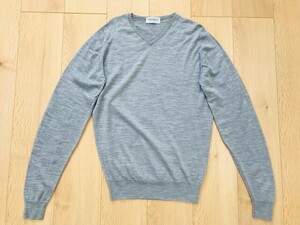 【良品】JOHNSMEDLEY＊Vネックハイゲージニット＊グレー＊S＊英製