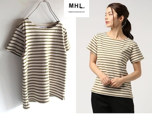 MHL. マーガレットハウエル 2018SS DRY STRIPE ドライストライプ コットン ボーダーTシャツ 半袖カットソー 2 カーキ MARGARET HOWELL