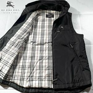 極美品/Lサイズ●バーバリーブラックレーベル ダウンベスト ジャケット 中綿 BURBERRY BLACK LABEL 胸元ホースロゴ 裏地ノバチェック 黒