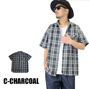 チェック柄 ビックシルエット半袖シャツ 半袖シャツ 45383 メンズ メンズシャツ 新品 C-charcoal L