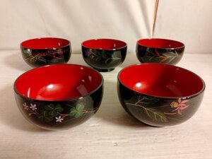 汁椀セット　五草花　天然木加工品