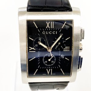 【1円スタート】GUCCI グッチ 8600M Gメトロ クロノグラフ スクエア SS ブラック文字盤 クオーツ メンズ腕時計 ジャンク 334933