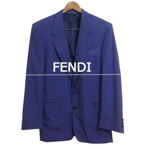 良品 FENDI フェンディ サイズ46 シルク100％ シングル 2B テーラードジャケット スーツ ブルー系